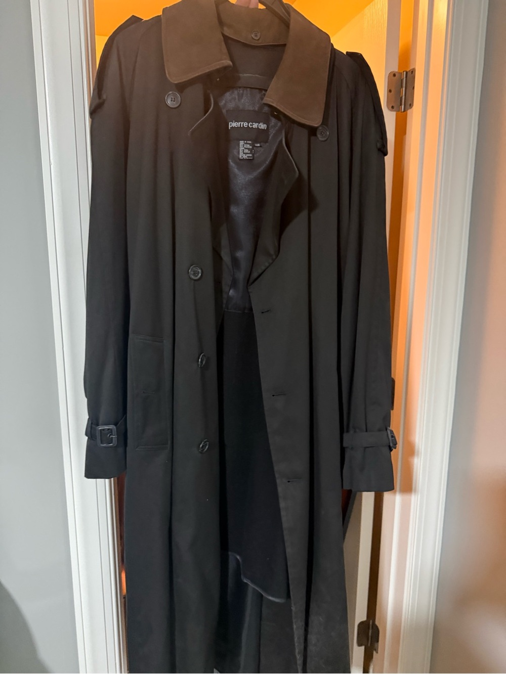 Pierre Cardin Black Trench with Brown Suede Collar